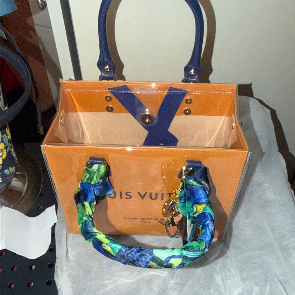 Louis Vuitton Vibrant Orange Tote with Blue Accents - Picture 5 of 10
